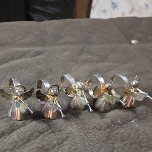 Silver Plated Brass Angel Napkin Rings Set Of 5